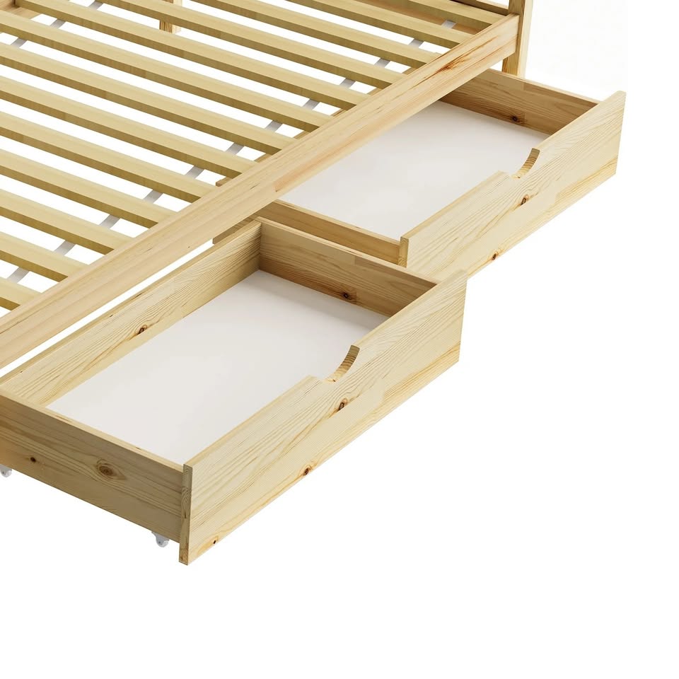 BF-W-B-2DRAW-WD Oikiture 2x Trundle Drawers for Bed Frame Base Storage with Wheels Wooden