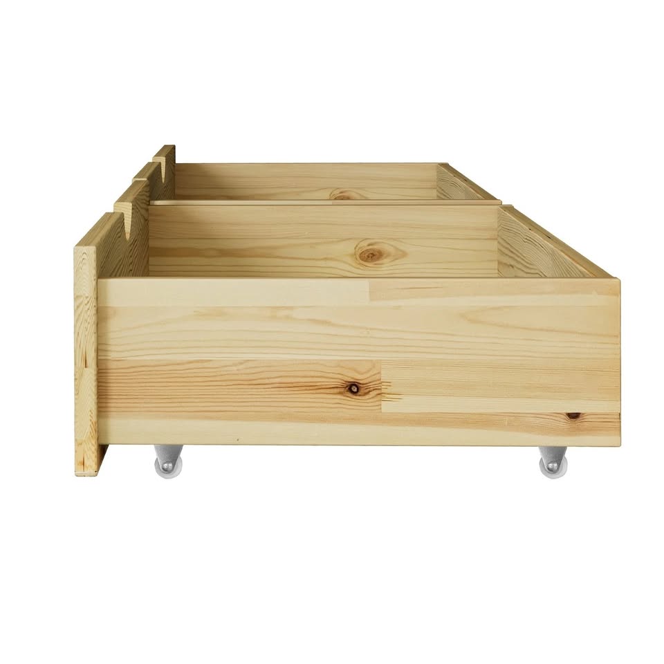 BF-W-B-2DRAW-WD Oikiture 2x Trundle Drawers for Bed Frame Base Storage with Wheels Wooden