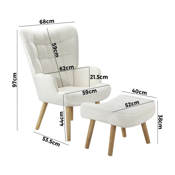 ACH-ST-A2-SP-WH Armchair Lounge Chair Ottoman Accent Armchairs Sherpa Sofa Chairs White