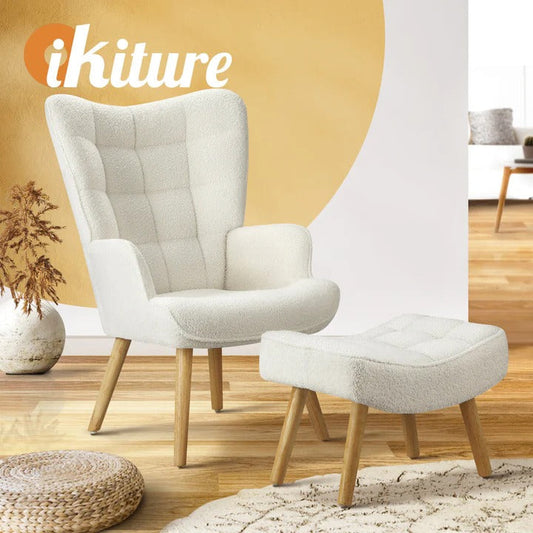 ACH-ST-A2-SP-WH Armchair Lounge Chair Ottoman Accent Armchairs Sherpa Sofa Chairs White