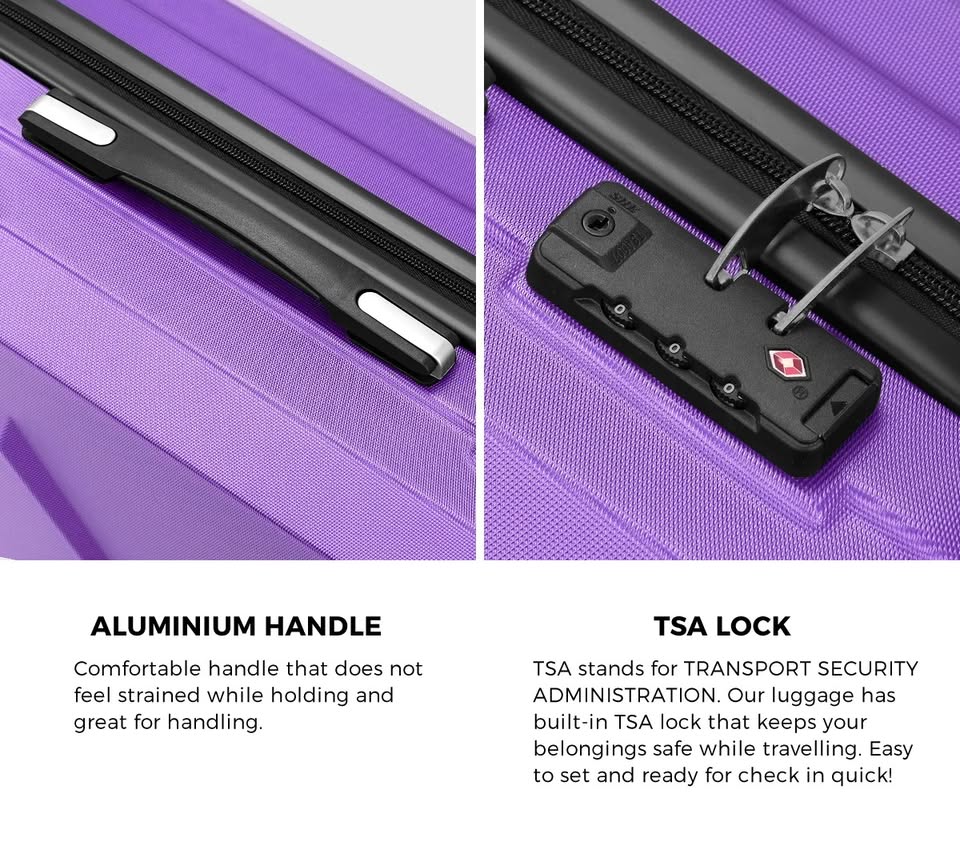 LGS-A2-2PCS-PP Mazam 2PCS Luggage Suitcase Trolley Set Travel TSA Lock Storage Hard Case Purple
