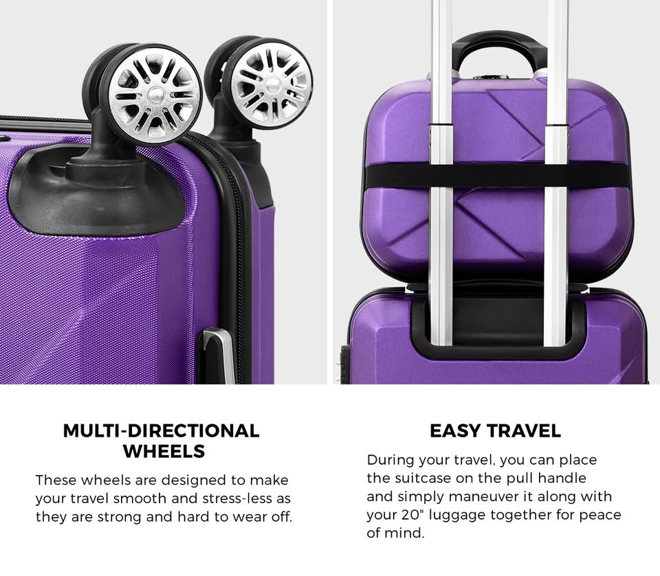 LGS-A2-2PCS-PP Mazam 2PCS Luggage Suitcase Trolley Set Travel TSA Lock Storage Hard Case Purple