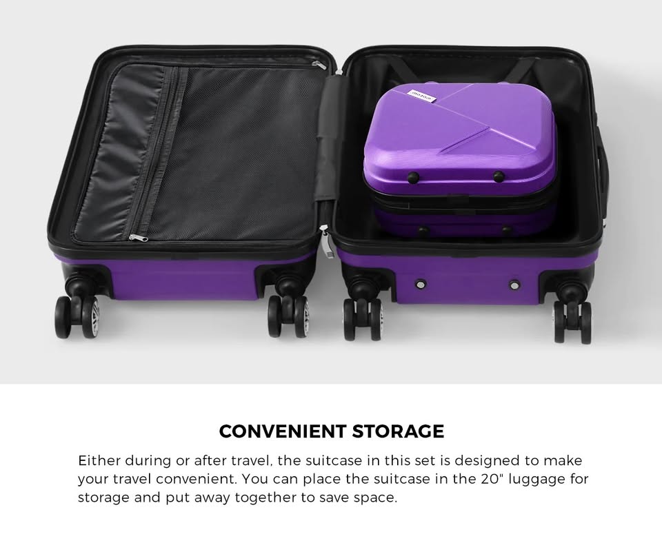 LGS-A2-2PCS-PP Mazam 2PCS Luggage Suitcase Trolley Set Travel TSA Lock Storage Hard Case Purple