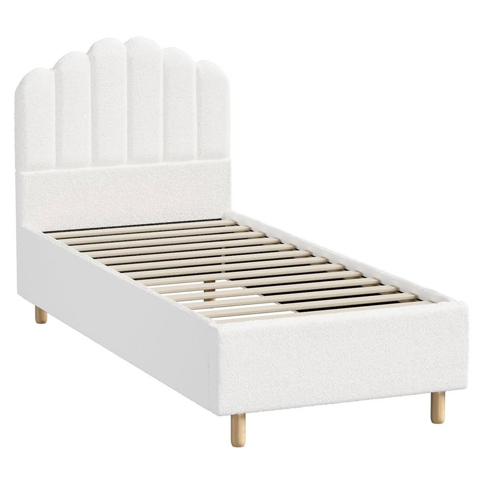 BF-B-SLON-S-SP-WH-AB Ellora Boucle Bed Frame SINGLE size