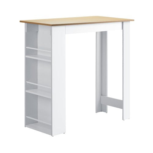 BS-TAB-CARR-WHWD Oikiture Bar Table Dining Storage Shelf Kitchen Pub Home Office Desk Wine Rack
