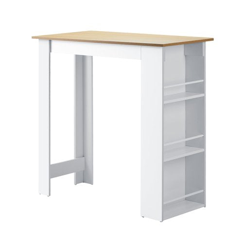 BS-TAB-CARR-WHWD Oikiture Bar Table Dining Storage Shelf Kitchen Pub Home Office Desk Wine Rack