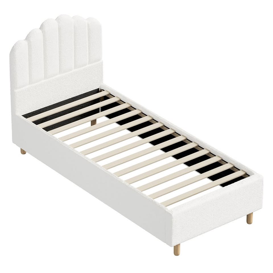 BF-B-SLON-S-SP-WH-AB Ellora Boucle Bed Frame SINGLE size