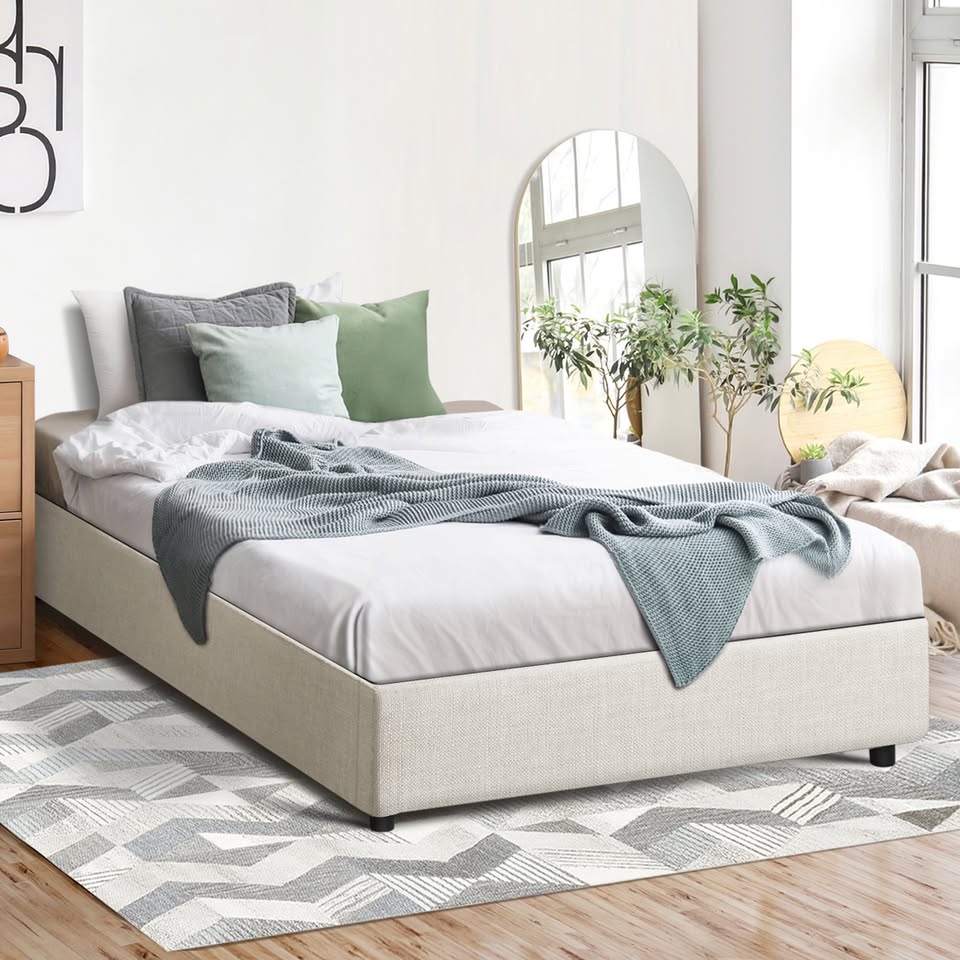 BF-B-TOTI-KS-BG-AB Living Fusion Beige Aldan Gas Lift Storage Bed Base