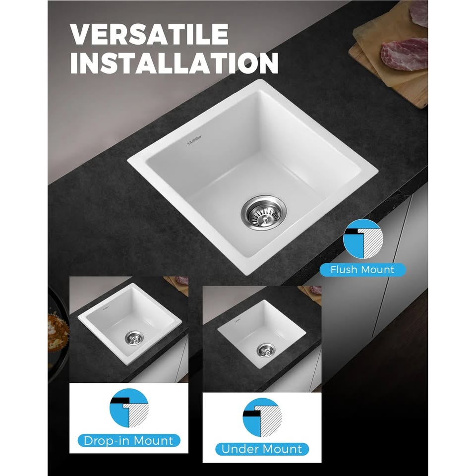 GSK-4641-WH Welba Kitchen White Sink 460x410mm Granite Stone Laundry Basin Under/Top Single Bowl