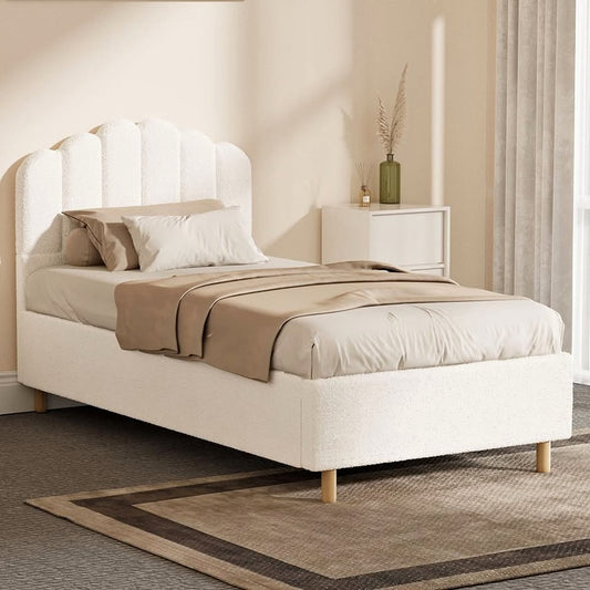 BF-B-SLON-S-SP-WH-AB Ellora Boucle Bed Frame SINGLE size