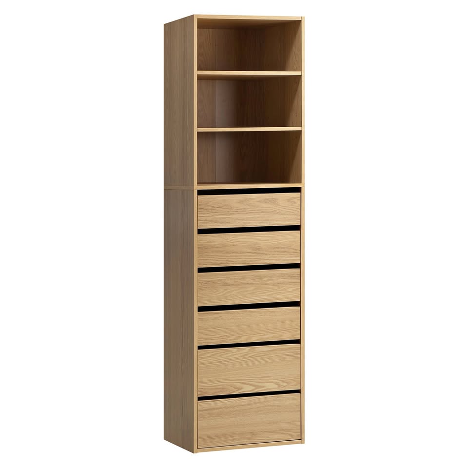 WA-MEXI-H6D-WD-AB Natural Cassandra 6 Drawer 3 Shelf Wardrobe
