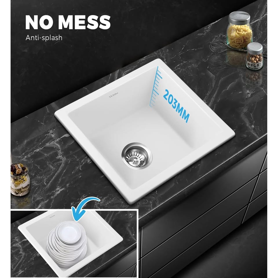 GSK-4641-WH Welba Kitchen White Sink 460x410mm Granite Stone Laundry Basin Under/Top Single Bowl