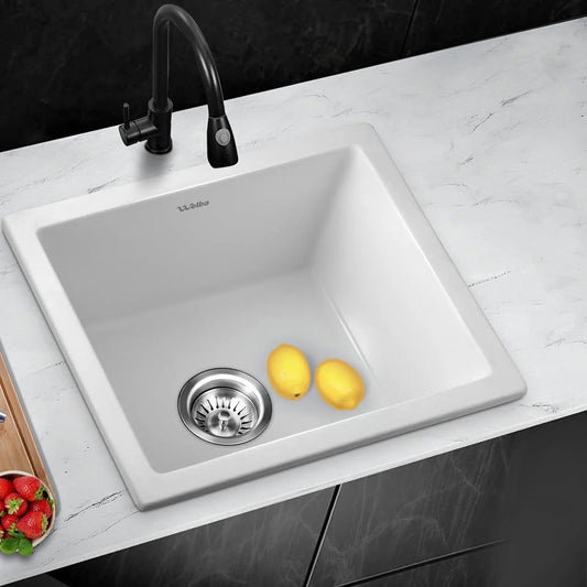 GSK-4641-WH Welba Kitchen White Sink 460x410mm Granite Stone Laundry Basin Under/Top Single Bowl