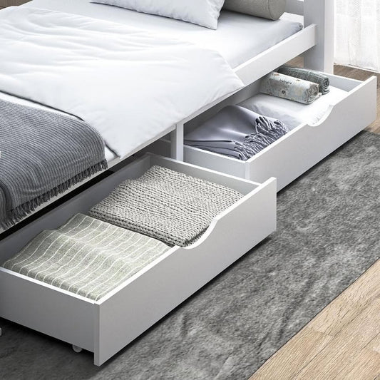 BF-W-2DRAW-WH Oikiture Storage Drawers Trundle for Wooden Bed Frame Base Timber White 2X