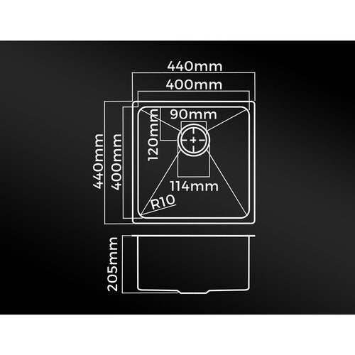 SSK-C-4444-SI Welba Kitchen Sink 44X44CM Stainless Steel Single Bowl Basin With Waste Silver