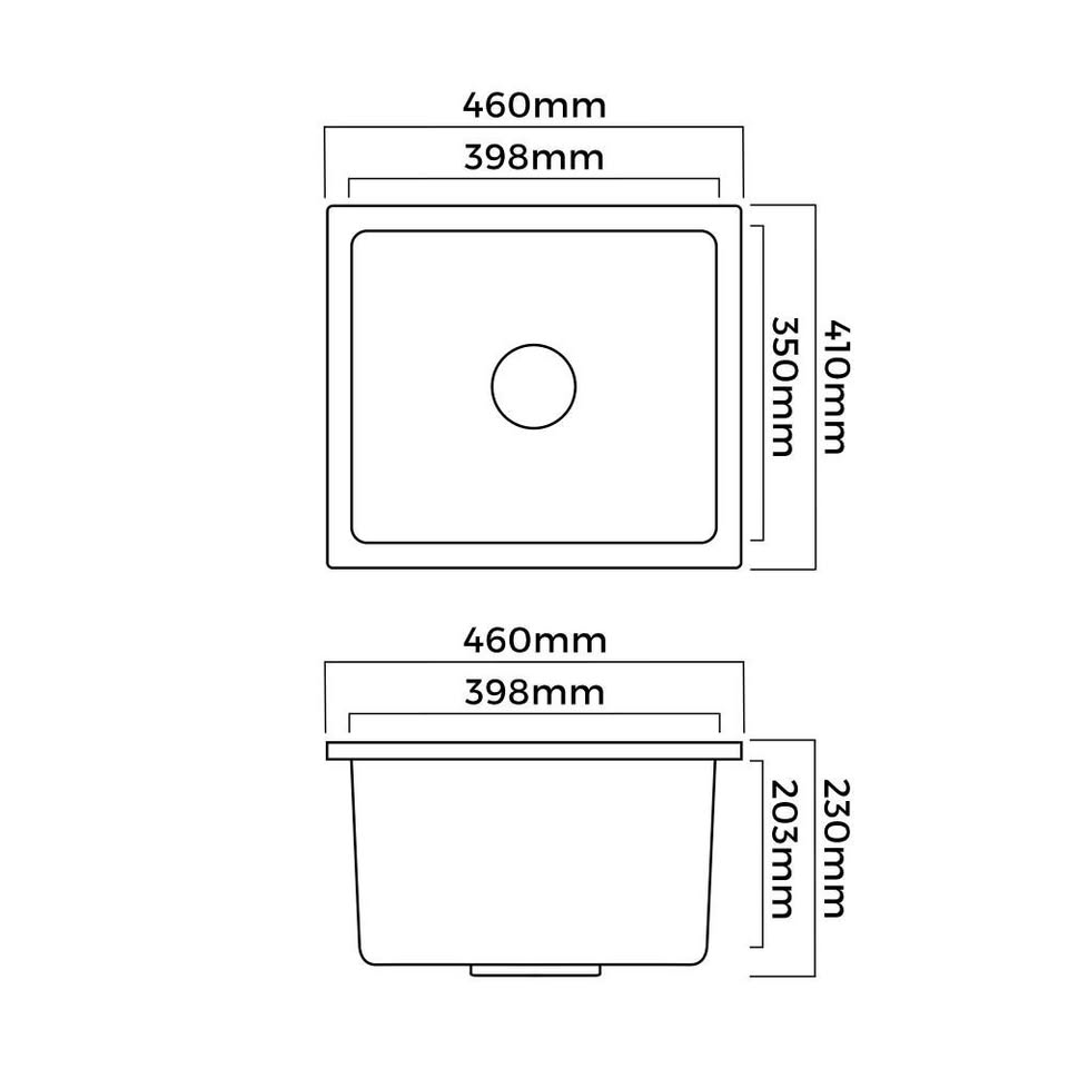 GSK-4641-BK Welba Kitchen Sink Basin Stone Sink Bathroom Laundry Single Bowl 460mmx410mm