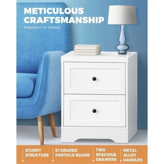 BT-HAMP-WH Oikiture Bedside Tables 2 Drawers White