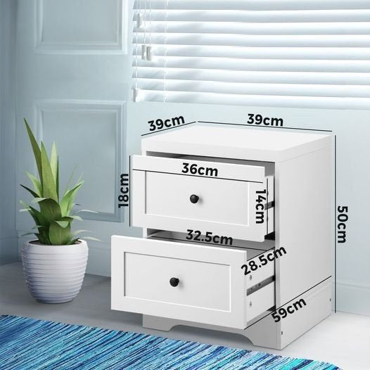 BT-HAMP-WH Oikiture Bedside Tables 2 Drawers White