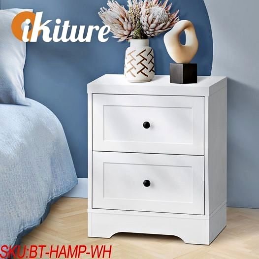 BT-HAMP-WH Oikiture Bedside Tables 2 Drawers White