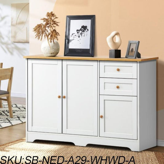SB-NED-A29-WHWD-AB Oikiture Chest of Drawers with 2 Drawers and 2 Cabinet Buffet Sideboard Hallway Storage