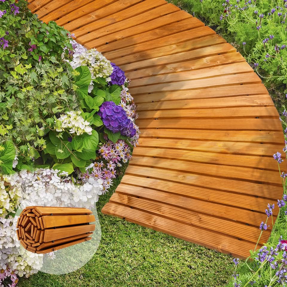 OD-WD-PWC-WD Livsip Garden Wooden Pathway 8ft Curved Roll-Out Wood Walkway Outdoor Backyard