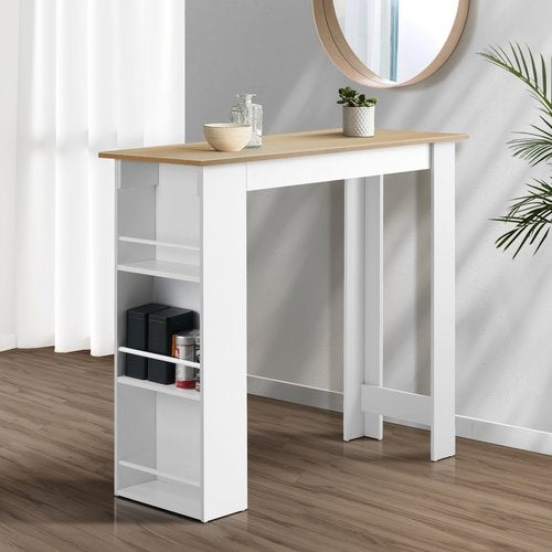 BS-TAB-CARR-WHWD Oikiture Bar Table Dining Storage Shelf Kitchen Pub Home Office Desk Wine Rack