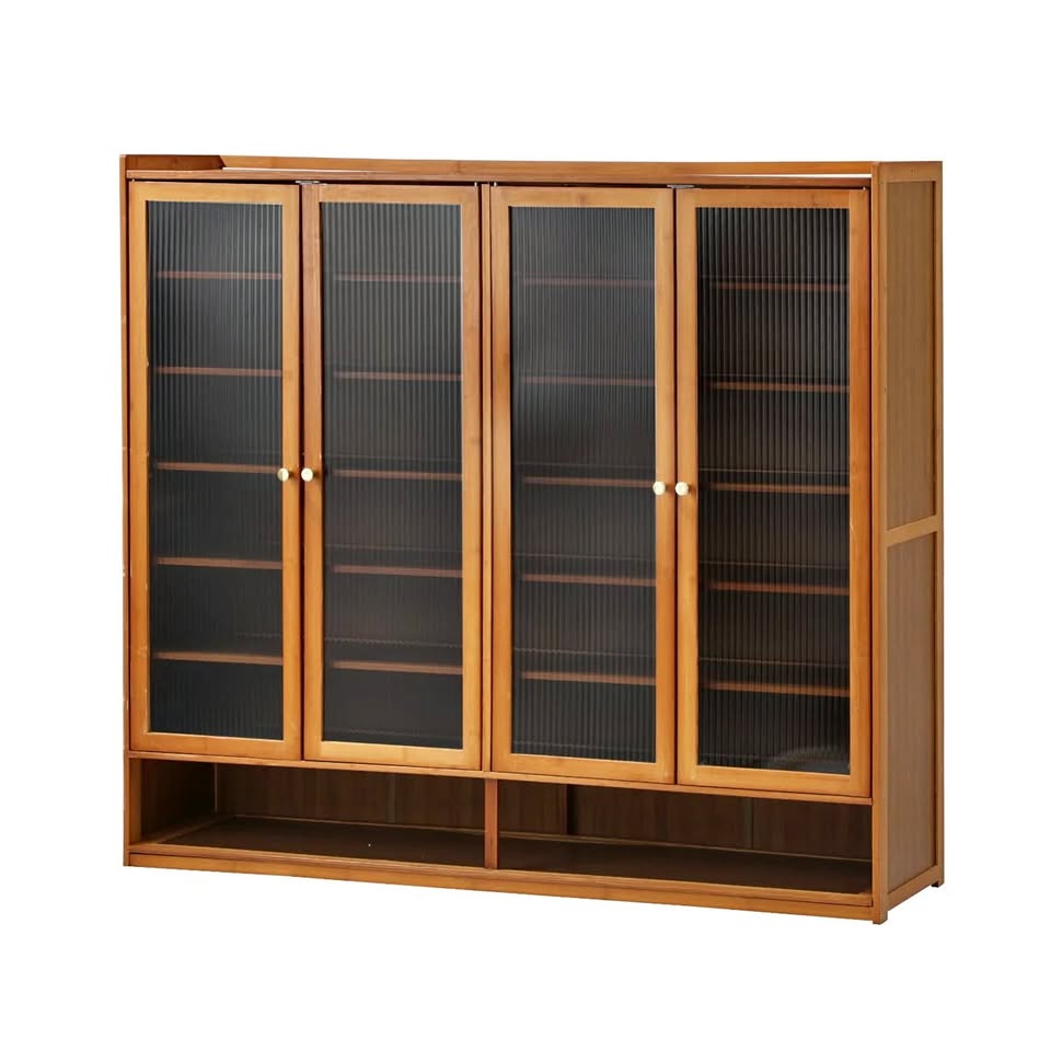 SS-BM-FLUTED-4D-BR Oikiture Shoe Cabinet Shoes Storage Rack Organiser 4 Doors Shelf Brown