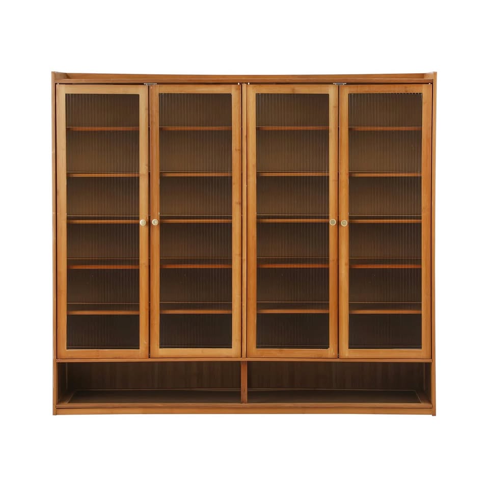 SS-BM-FLUTED-4D-BR Oikiture Shoe Cabinet Shoes Storage Rack Organiser 4 Doors Shelf Brown
