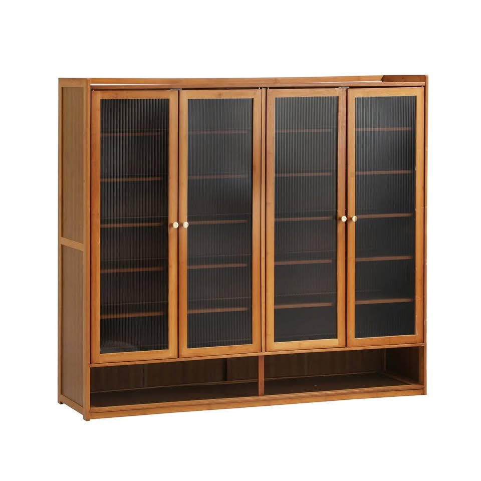 SS-BM-FLUTED-4D-BR Oikiture Shoe Cabinet Shoes Storage Rack Organiser 4 Doors Shelf Brown