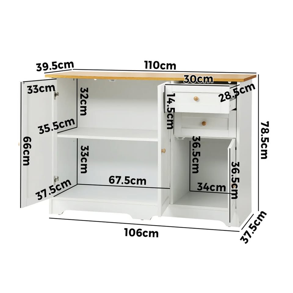 SB-NED-A29-WHWD-AB Oikiture Chest of Drawers with 2 Drawers and 2 Cabinet Buffet Sideboard Hallway Storage