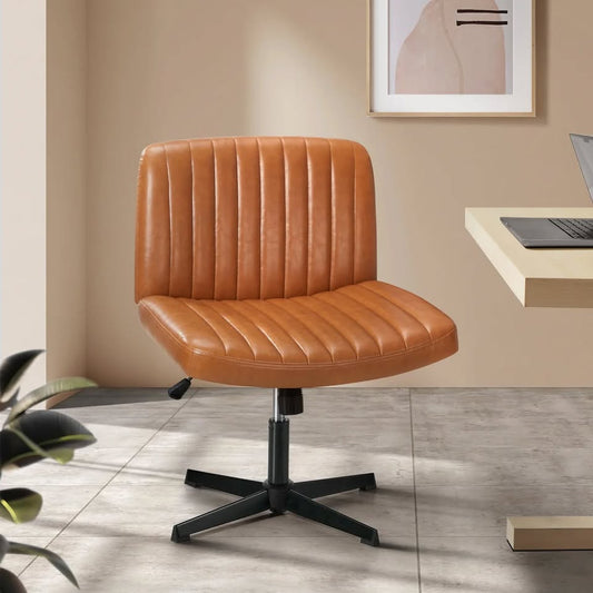 OCH-D1-CROSS-LEA-BR Oikiture Mid Back Armless Office Desk Chair Wide Seat PU Leather Brown