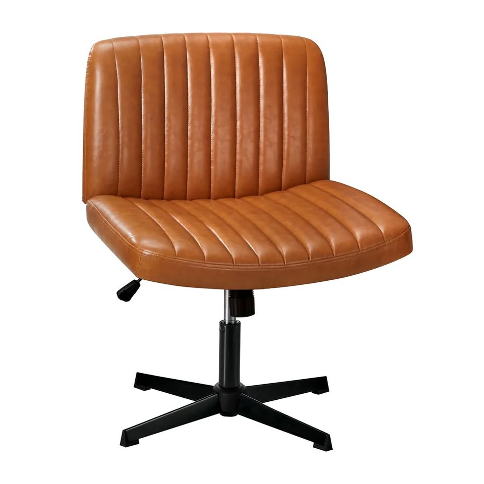 OCH-D1-CROSS-LEA-BR Oikiture Mid Back Armless Office Desk Chair Wide Seat PU Leather Brown
