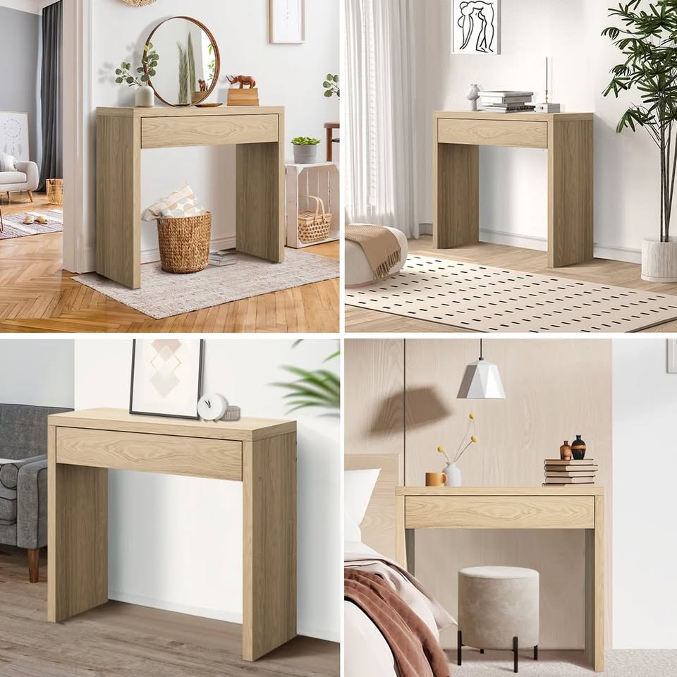 CST-LEAH-WD Oikiture Console Table Wood Sofa Table Hall Side Entry with Drawer Natural