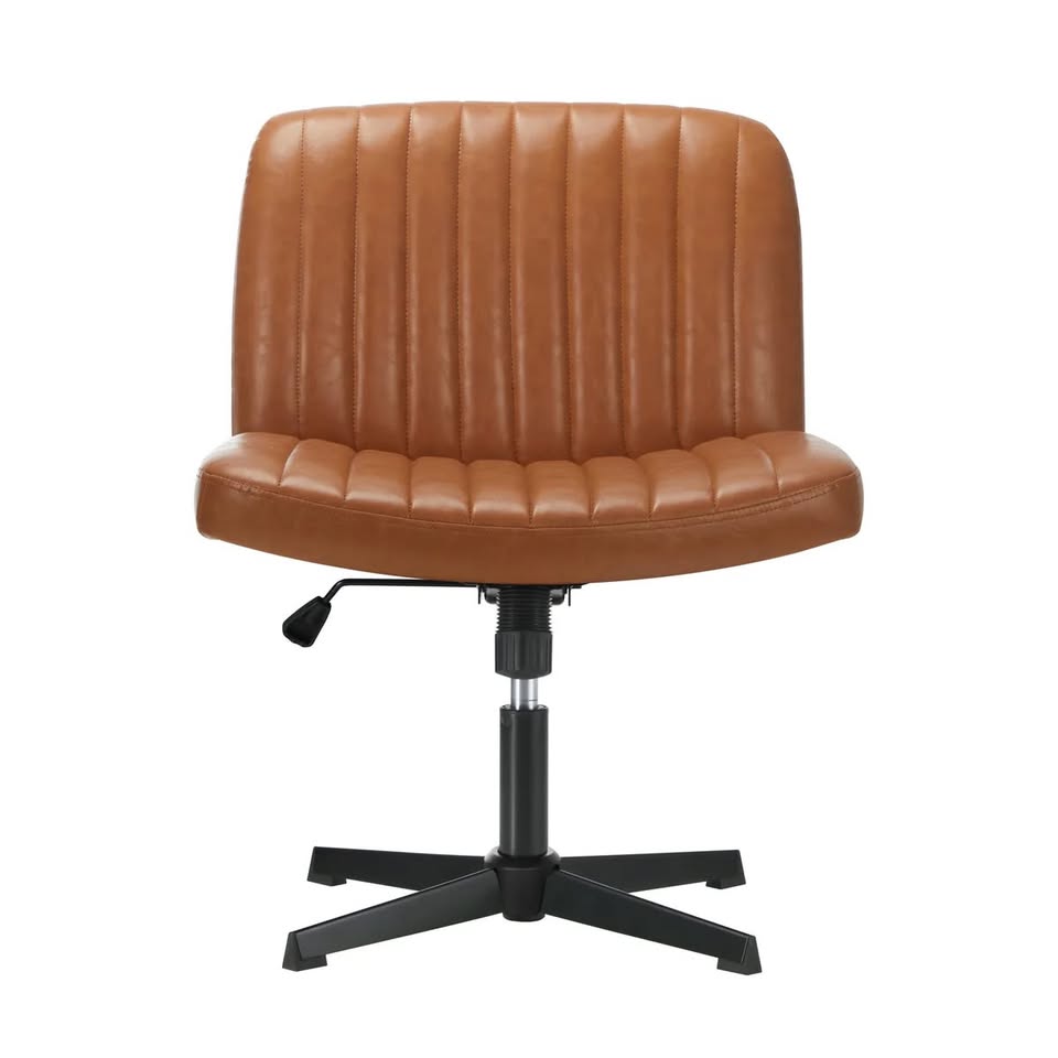 OCH-D1-CROSS-LEA-BR Oikiture Mid Back Armless Office Desk Chair Wide Seat PU Leather Brown