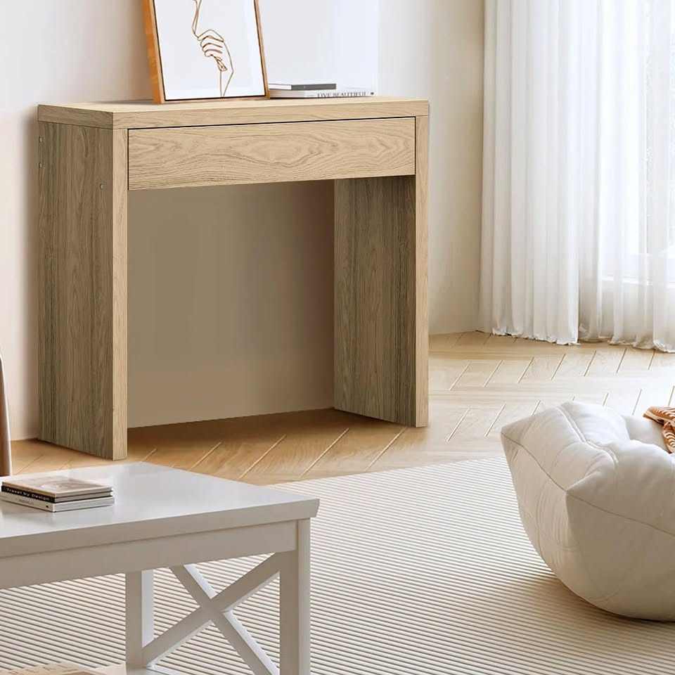 CST-LEAH-WD Oikiture Console Table Wood Sofa Table Hall Side Entry with Drawer Natural