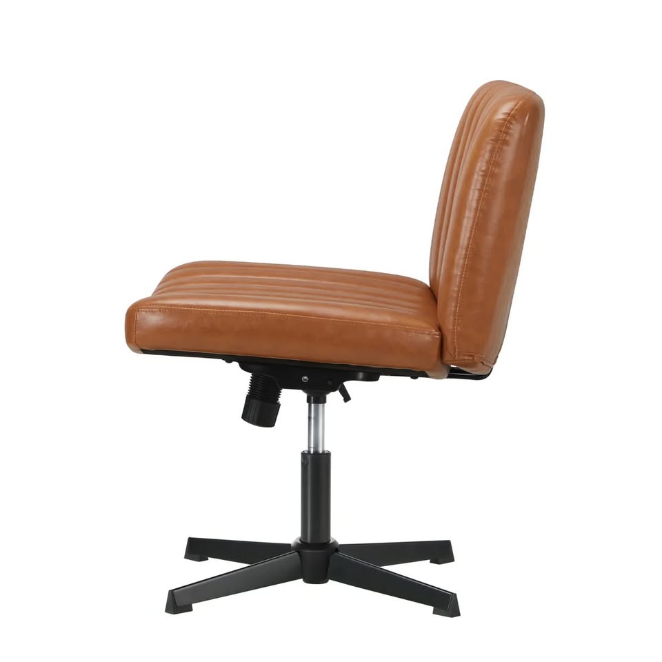 OCH-D1-CROSS-LEA-BR Oikiture Mid Back Armless Office Desk Chair Wide Seat PU Leather Brown