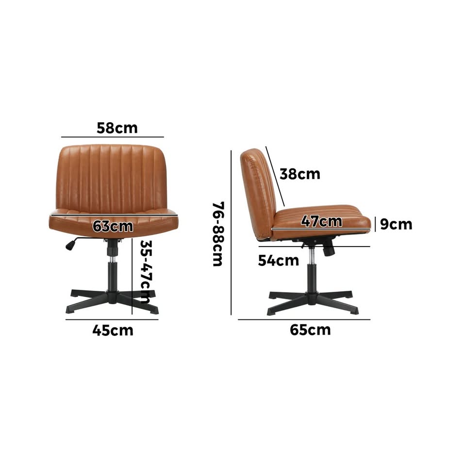OCH-D1-CROSS-LEA-BR Oikiture Mid Back Armless Office Desk Chair Wide Seat PU Leather Brown