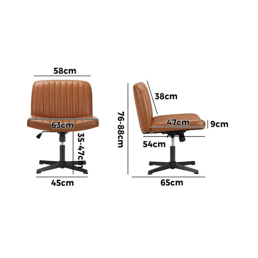 OCH-D1-CROSS-LEA-BR Oikiture Mid Back Armless Office Desk Chair Wide Seat PU Leather Brown