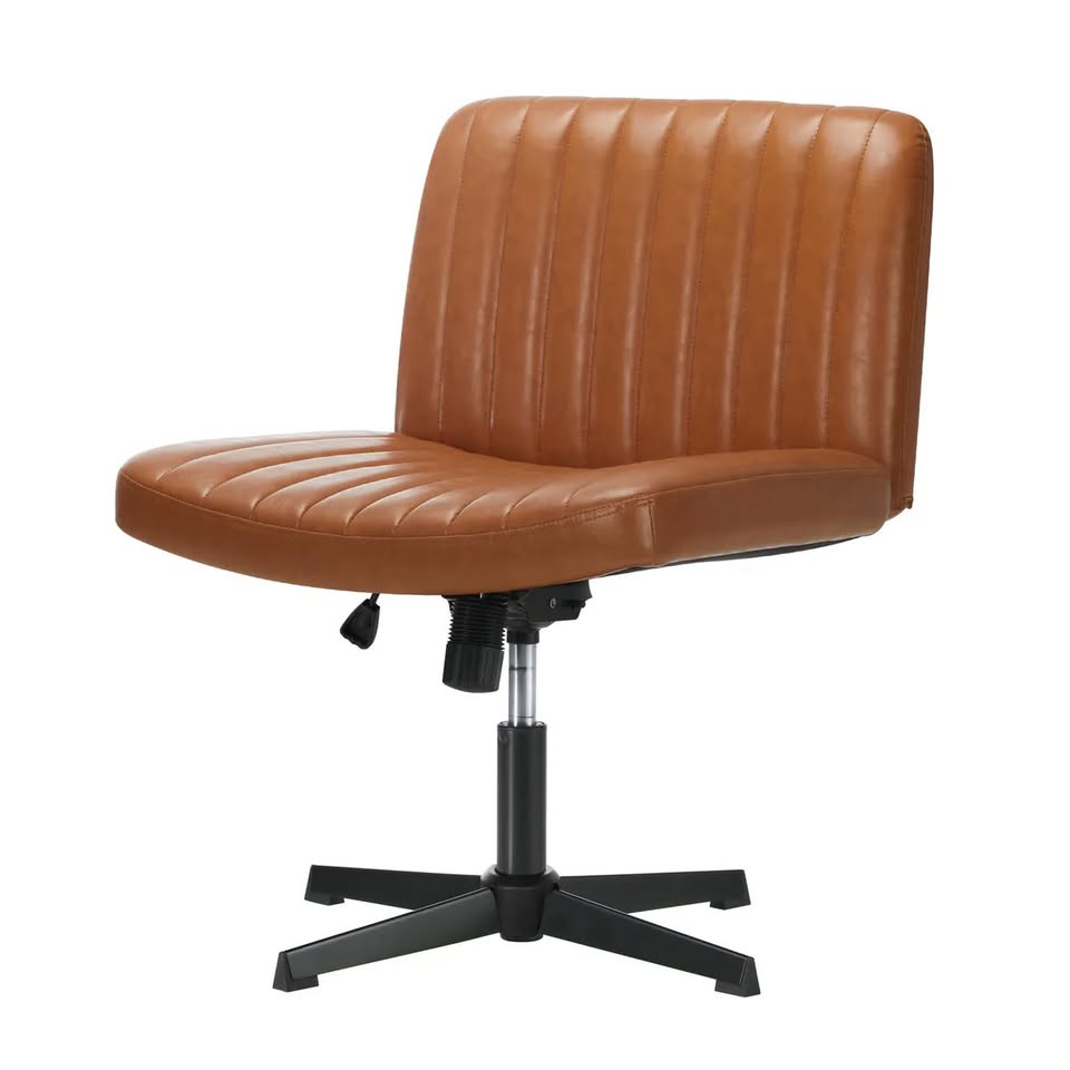 OCH-D1-CROSS-LEA-BR Oikiture Mid Back Armless Office Desk Chair Wide Seat PU Leather Brown