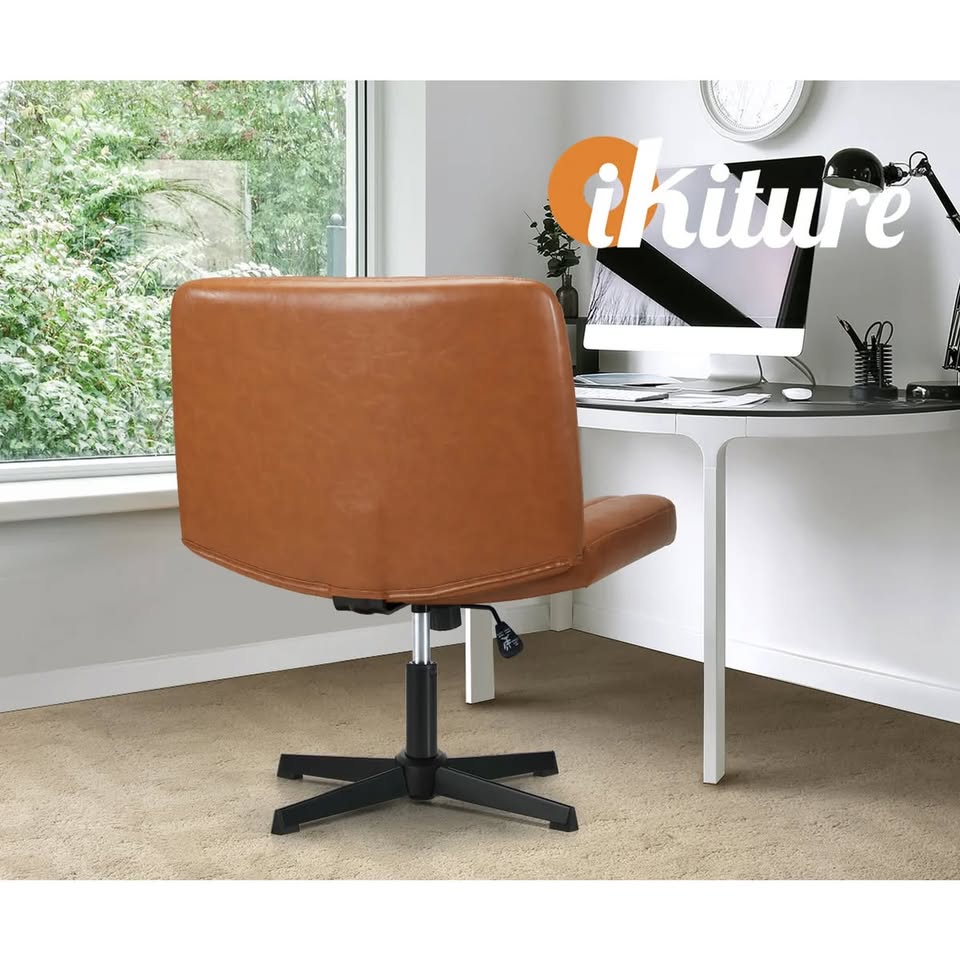 OCH-D1-CROSS-LEA-BR Oikiture Mid Back Armless Office Desk Chair Wide Seat PU Leather Brown