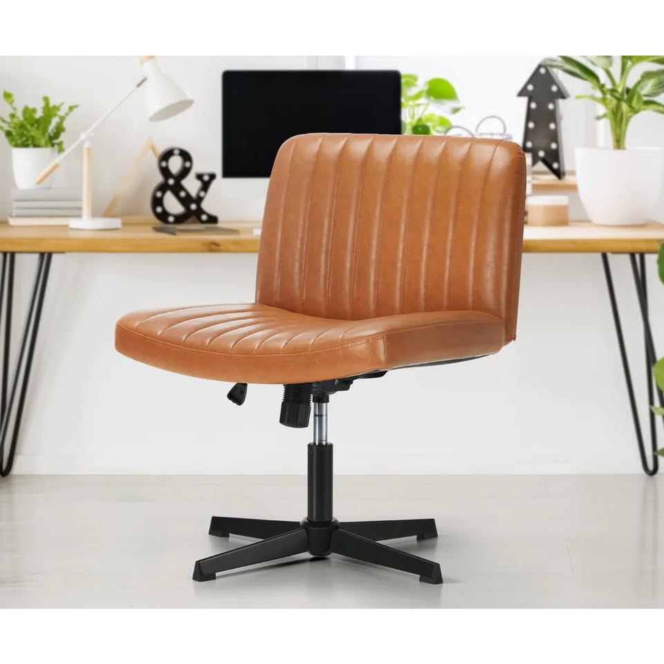 OCH-D1-CROSS-LEA-BR Oikiture Mid Back Armless Office Desk Chair Wide Seat PU Leather Brown