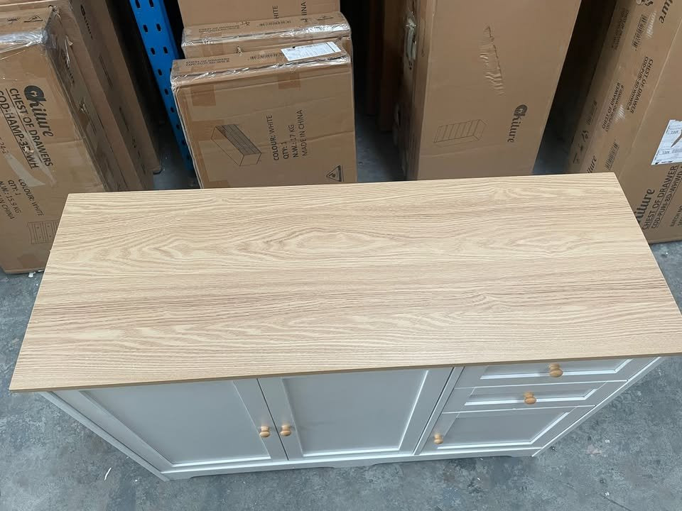 SB-NED-A29-WHWD-AB Oikiture Chest of Drawers with 2 Drawers and 2 Cabinet Buffet Sideboard Hallway Storage