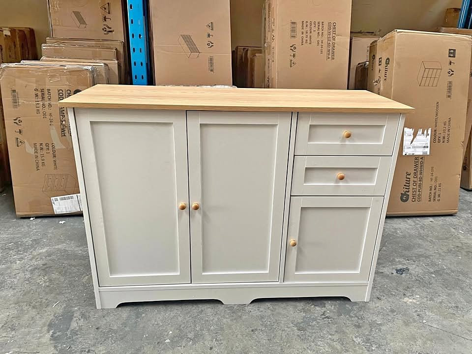 SB-NED-A29-WHWD-AB Oikiture Chest of Drawers with 2 Drawers and 2 Cabinet Buffet Sideboard Hallway Storage