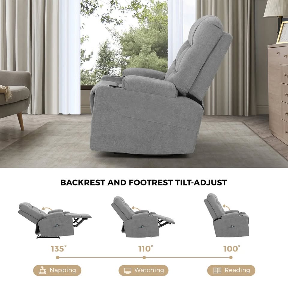RCH-B3-PARI-GY-AB Oikiture Recliner Chair Sofa Lounge Grey