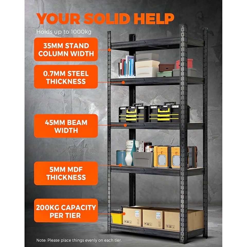 WR-A1-S2-BK Sharptoo Warehouse Shelving Garage Shelves Storage Rack Steel Pallet Racking 180cm x 90cm x 40cm