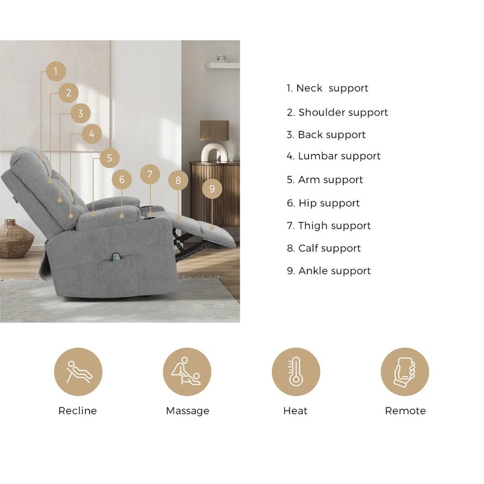 RCH-B3-PARI-GY-AB Oikiture Recliner Chair Sofa Lounge Grey