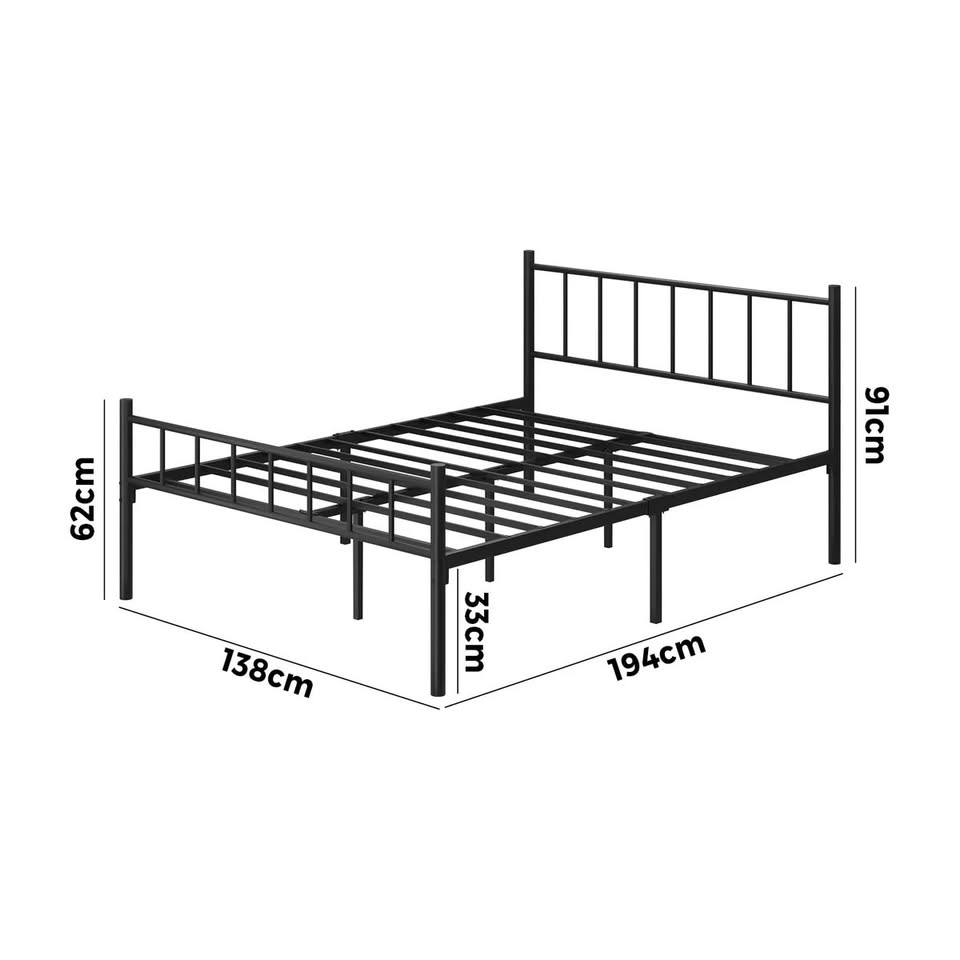 MBF-COMA-D-BK Oikiture Bed Frame Double Size Metal Base Platform Foundation Black