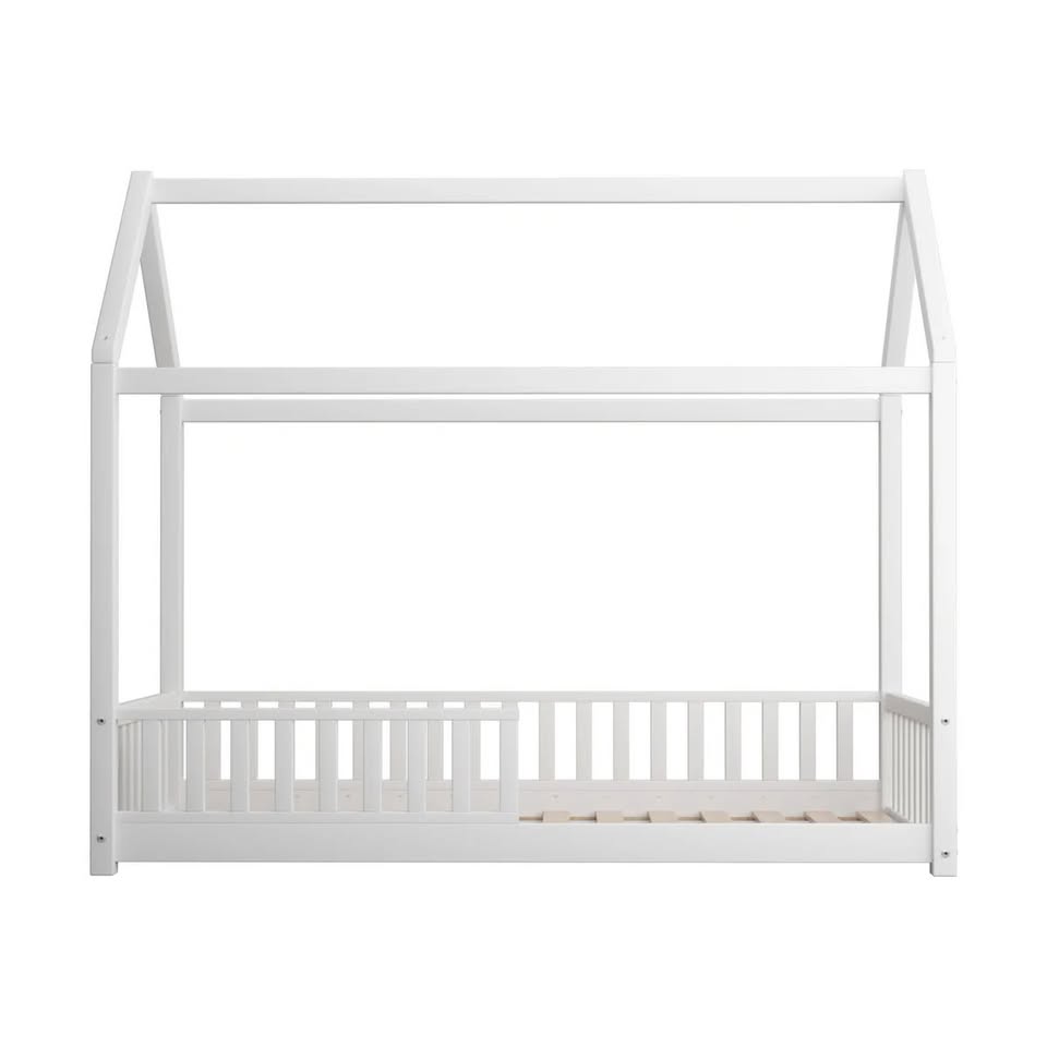 BF-W-A2-WH-AB Oikiture Bed Frame Kids Wooden Single House Style
