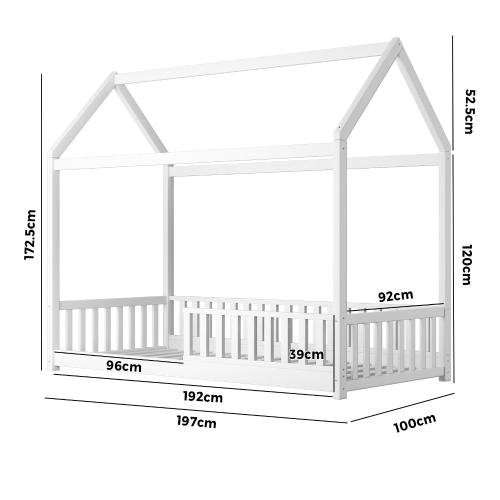 BF-W-A2-WH-AB Oikiture Bed Frame Kids Wooden Single House Style