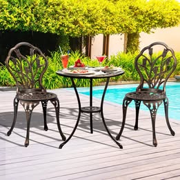 OPS-AL-TULIP-BZ Livsip 3PCS Bistro Outdoor Setting Chairs Table Patio Dining Set Furniture